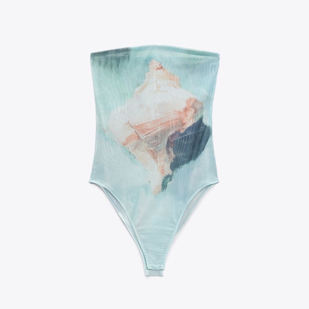 Zara Strapless Printed Tulle Bodysuit